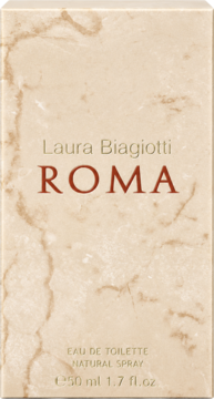 Laura Biagiotti Roma Donna woda toaletowa w beżowym, marmurowym pudełku z czerwonym napisem ROMA.
