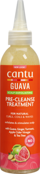 Cantu Guava Pre-Cleanse Treatment, peelingująca kuracja do skóry głowy z guawą i imbirem, pomarańczowa butelka.