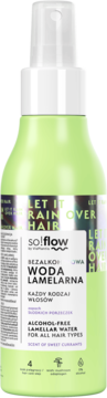 so!flow bezalkoholowa woda lamelarna, zielona butelka spray, z przodu napis 'SCENT OF SWEET CURRANTS'.