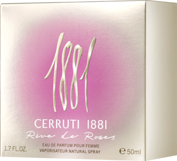 Perfumy Cerruti 1881 Rêve Le Roses 50ml w jasnym pudełku z różowym tłem i złotym napisem 1881.