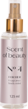Mgiełka Scent of beauty No 24, 125 ml, w cylindrycznej butelce z różową etykietą i złotym atomizerem.