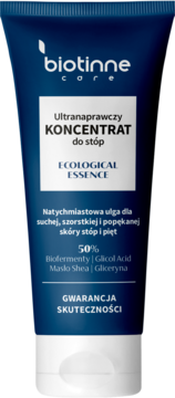 Biotinne Care Ultranaprawczy Koncentrat do stóp w granatowej tubce, ulga dla suchej skóry, widok z przodu.