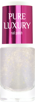 Lakier do paznokci Pure Luxury Natural Lady, subtelny jasny odcień z opalizującymi drobinkami, butelka.