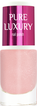 Ados Pure Luxury Pink Lady lakier do paznokci nr 08, jasnoróżowy z drobinkami, butelka z magenta nakrętką.