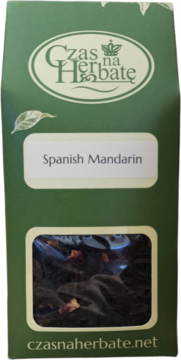 Zielone opakowanie herbaty sypanej Czas na Herbatę Spanish Mandarin, z przezroczystym okienkiem na liście.