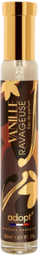 Adopt' Vanille Ravageuse eau de parfum 30ml, wysoka butelka z brązową etykietą, złotymi liśćmi i tekstem.