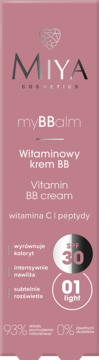 Różowy krem BB Miya MyBBbalm Vitamin BB cream SPF 30, odcień 01 light, widok z przodu.
