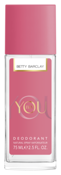 Betty Barclay You dezodorant w sprayu, 75 ml, przezroczysta butelka z różową etykietą, widok z przodu.