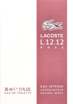 Lacoste L.12.12 Rose, kwiatowy zapach, w białym pudełku z różowym panelem, widok z przodu, 35 ml.