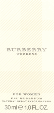 Burberry Weekend for Women EDP 30ml, kremowe pudełko z subtelnym wzorem plaid i szarym napisem, widok z przodu.