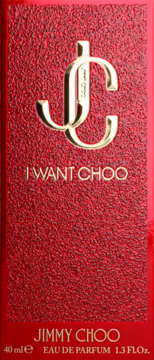 Eleganckie, czerwone opakowanie Jimmy Choo I Want Choo 40ml z złotym splecionym logo JC.