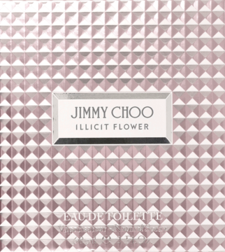Jimmy Choo Illicit Flower woda toaletowa, różowo-złote, teksturowane opakowanie, widok z przodu.