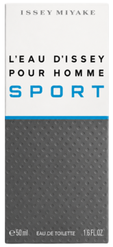 Męska woda toaletowa Issey Miyake L'eau D'Issey Pour Homme Sport, pudełko biało-szare, niebieski napis, front.