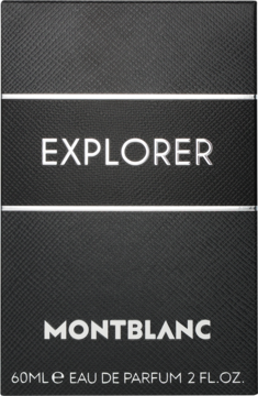Czarna, teksturowana skrzynka Montblanc Explorer Eau de Parfum 60ml dla mężczyzn, widok z przodu.
