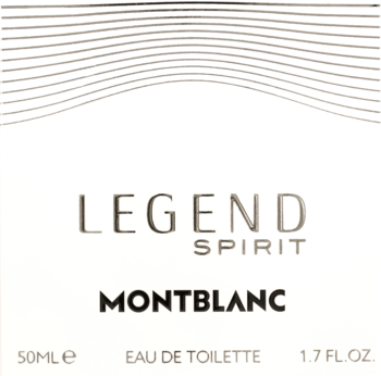 Przednia etykieta Mont Blanc Legend Spirit, męskiej wody toaletowej 50ml, z czarnym napisem na białym tle.