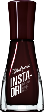 Ciemnobordowy lakier Sally Hansen Insta-Dri nr 403 Go Garnet, butelka z połyskiem, ujęcie z przodu.