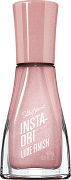 Różowy, brokatowy lakier Sally Hansen Insta-Dri Luxe Finish w szklanej butelce, widok z przodu.