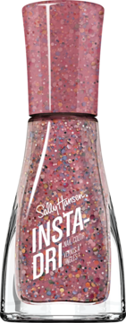 Różowy lakier Sally Hansen Insta-Dri Confetti Pop z brokatem konfetti, butelka, ujęcie na wprost.