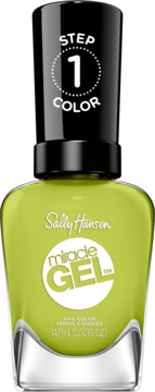 Limonkowy lakier żelowy Sally Hansen Miracle Gel nr 764 Cactus Make Perfect, butelka z czarną nakrętką.