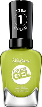 Limonkowy lakier żelowy Sally Hansen Miracle Gel nr 764 Cactus Make Perfect, butelka z czarną nakrętką.