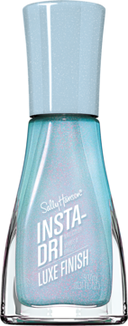 Szybkoschnący błękitny lakier Sally Hansen Insta-Dri Luxe Finish z brokatem, widok z przodu.