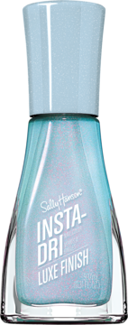 Szybkoschnący błękitny lakier Sally Hansen Insta-Dri Luxe Finish z brokatem, widok z przodu.