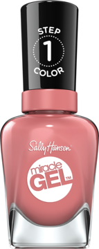 Lakier Sally Hansen Miracle Gel nr 244 Mauve-olous, butelka z napisem "STEP 1 COLOR", widok przodem.