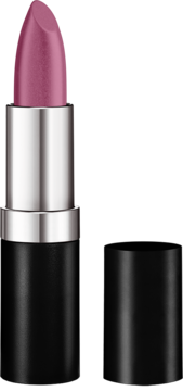 Otwarta pomadka Miss Sporty Satin to Last Hot Rouge, satynowy różowy sztyft, czarna obudowa, srebrne detale.