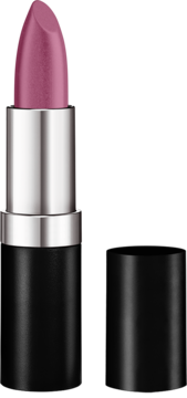 Otwarta pomadka Miss Sporty Satin to Last Hot Rouge, satynowy różowy sztyft, czarna obudowa, srebrne detale.