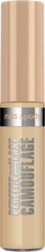 Korektor kryjący Miss Sporty Perfect To Last Camouflage, beżowy, w butelce z miedzianą nakrętką, widok z przodu.