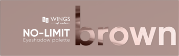 AA Wings of Color No Limit Brown Eyeshadow palette design, light brown with white 'NO-LIMIT' & large 'brown'.
