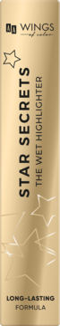 Złoty kremowy rozświetlacz AA Wings of Color Star Secrets The Wet Highlighter w tubce z gwiazdami, widok z przodu.