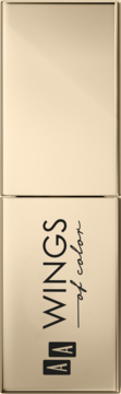 AA Wings of Color szminka w złotym, błyszczącym etui, pionowy widok, z napisem "WINGS of color".