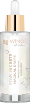 Magical Drops Glass Skin rozświetlające serum w szklanej butelce z pipetą i złotą zakrętką, widok z przodu.