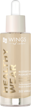 Rozświetlający podkład tint AA Wings of Color Healthy Wear 302 Vanilla w szklanej butelce z zakraplaczem, widok z przodu.