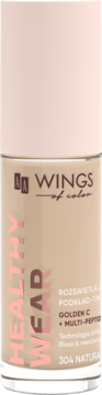 AA Wings of Color Healthy Wear rozświetlający podkład 304 Natural w beżowej butelce z jasną nakrętką. Widok z przodu.
