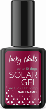Lacky Nails Solar Gel, ciemnoróżowy lakier do paznokci w kwadratowej butelce, bez lampy UV/LED.