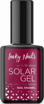 Lacky Nails Solar Gel, ciemnoróżowy lakier do paznokci w kwadratowej butelce, bez lampy UV/LED.