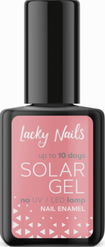 Różowy lakier do paznokci Lacky Nails Solar Gel, czarna butelka, widok z przodu, do 10 dni, bez lampy UV/LED.