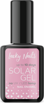 Różowy lakier Lacky Nails Solar Gel w czarnej butelce, widok z przodu, utwardzany bez lampy UV/LED.