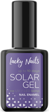 Fioletowy lakier Lacky Nails Solar Gel, nr 24 plum. Trwałość do 10 dni bez lampy UV/LED. Widok z przodu.
