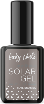 Lacky Nails Solar Gel, szary lakier do paznokci nr 27 moonstone, butelka z czarną nakrętką, widok z przodu.