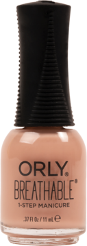 Różowy lakier do paznokci Orly Breathable 1-Step Manicure, butelka z czarną zakrętką, widok z przodu.