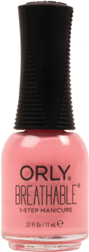 Różowy lakier Orly Breathable 1-Step Manicure, formuła all-in-one, czarna nakrętka, widok z przodu.