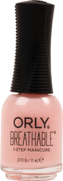 Jasnoróżowy lakier Orly Breathable 1-Step Manicure w szklanej butelce z czarną ryflowaną nakrętką, widok z przodu.
