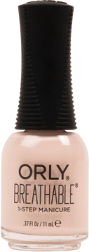 Orly Breathable 1-Step Manicure w jasnobeżowym odcieniu rehab, butelka lakieru z czarną nakrętką, widok z przodu.