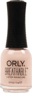 Orly Breathable 1-Step Manicure w jasnobeżowym odcieniu rehab, butelka lakieru z czarną nakrętką, widok z przodu.