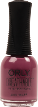 Fioletowy lakier Orly Breathable 1-Step Manicure w szklanej butelce, widok z przodu.
