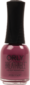 Fioletowy lakier Orly Breathable 1-Step Manicure w szklanej butelce, widok z przodu.