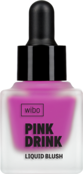Róż w płynie Wibo Pink Drink, różowy, w matowej butelce z czarną pipetą, widok z przodu.
